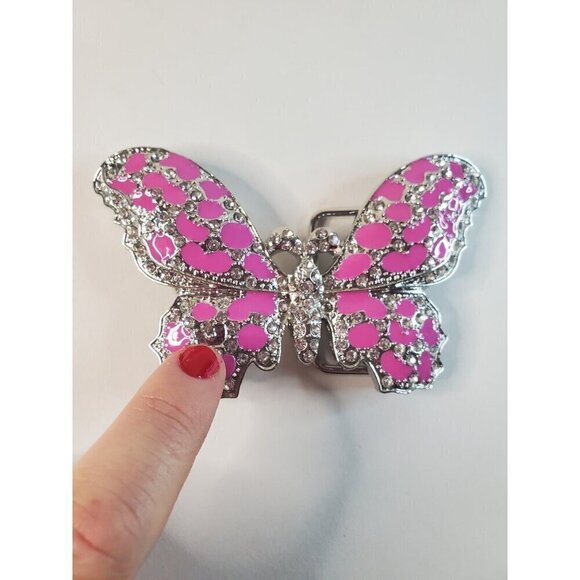 Women's‎ Belt Buckle Butterfly Pewter Pink w/Rhinestones Cowgirl Western READ - Picture 10 of 10